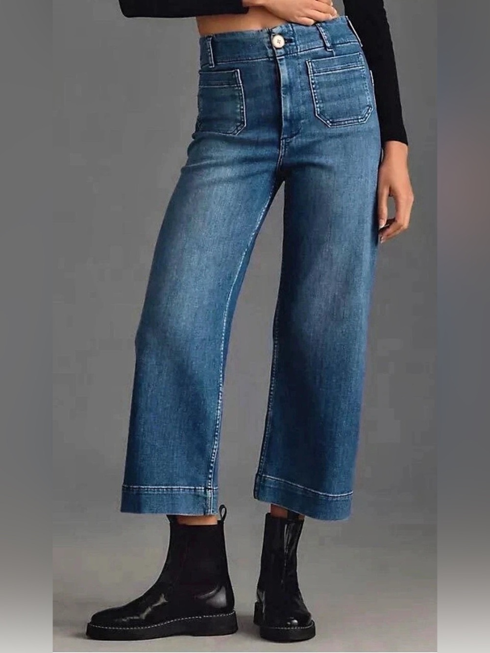 maeve The Colette Crop High-Rise Wide-Leg Jeans Blue Waist 24